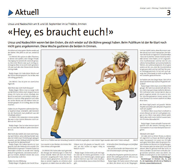  «Hey, es braucht euch!» ...am 9. /10. Sept. im Le Théâtre, Emmen