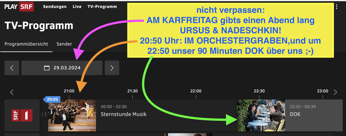 SRF1 zeigt einen KARFREITAG-Abend lang Ursus & Nadeschkin!